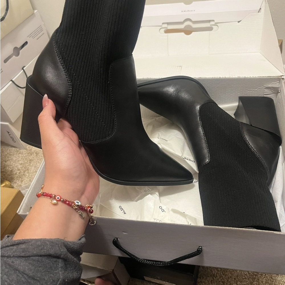 Aldo Sleek Black Heeled Boots